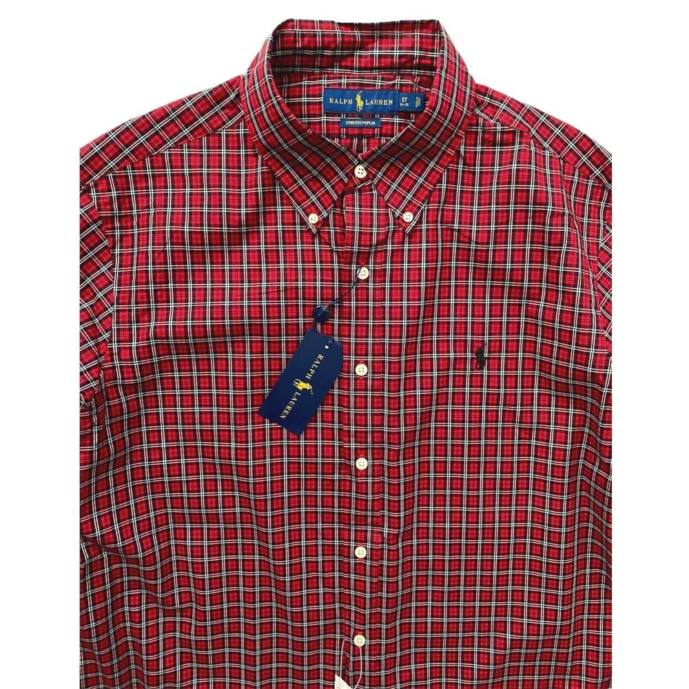 Ralph Lauren Nwt Red Black Check Pony Long Sleeve Button Front Shirt 17 34 / 35 - Picture 2 of 3